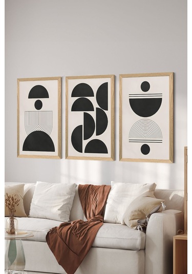 3 Parça Ahşap Çerçeve Görünümlü Mdf Poster Tablo Seti - Set 37 - Mdf3dsohoset37