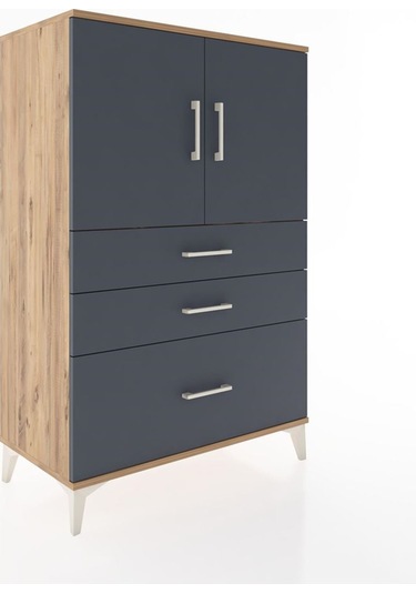 Hyperion Dolap 2 Raflı 3 Çekmeceli 2 Kapaklı 88x44x134 Çam-antrasit Atlas Çam