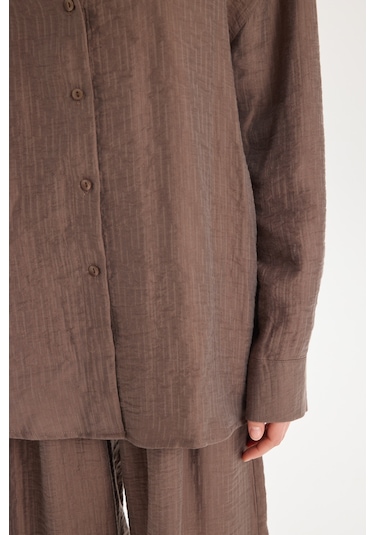 Mai Collection Mai Studios Co. Yovena Düğme Detay Kahve Oversize Gömlek Kahve