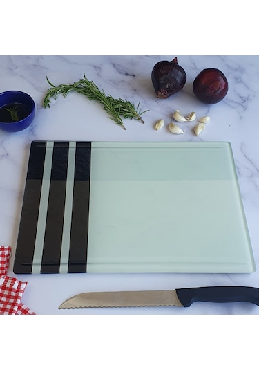 Kanallı  - Cam Kesme Tablası | Black Rock Şeritli | 25cm x 35cm