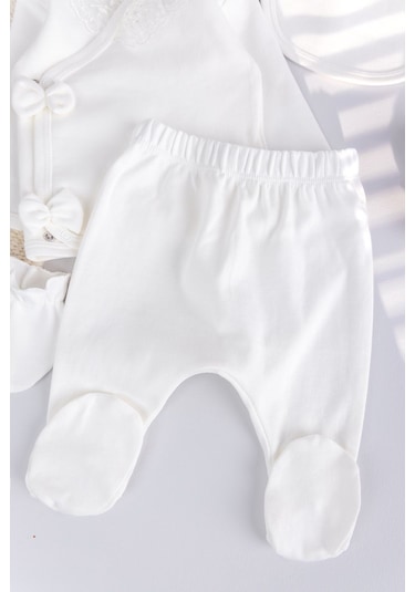 Güpürlü %100 Pamuk 5'li Kız Bebek Hastane Çıkışı Bebek Takım