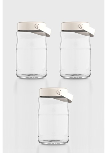 Renga Macro 1700 Ml Bej Kapaklı 3'lü Cam Kavanoz Seti 131074 Bej