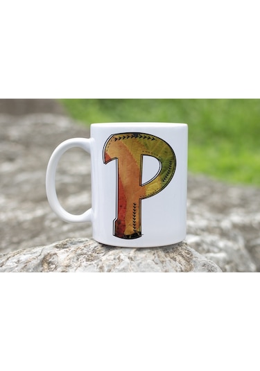 P Harf Yaprak Renkleri İle Kupa Bardak - Kişiye Özel Alfabe Harfli Bardak - Hediye Beyaz