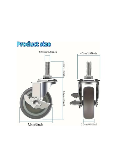 Dashanshop 4 Adet 3 Inç Frenli Ağır Hizmet Tekerleği 360 Derece Döner Sesiz Çalışır