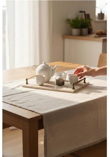 Akayev Traverten Rustik 30x20 Cm Tepsi Beyaz