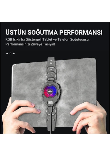 Polham Rgb Işıklı Isı Göstergeli Tablet Ve Telefon Uyumlu 7000rpm Ultra Güçlü Soğutucu Fan, Ultra Sessiz