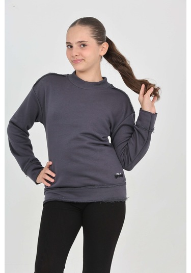 Toontoy Kız Çocuk Happen Nakışlı Sweatshırt Füme Melanj