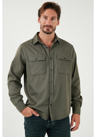 Buratti Pamuklu Çift Cepli Regular Fit Erkek Gömlek Cf25W128858 Haki