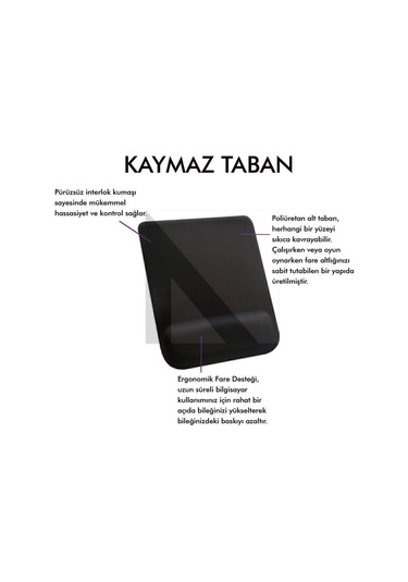 MP02 - Siyah Dörtgen Bilek Destekli Mouse Pad Kaymaz Taban