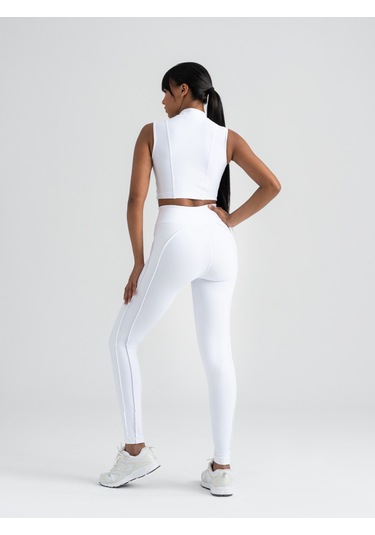 Dikişle Modellenmiş Spor Tayt Beyaz