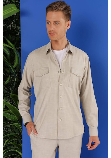 Efor G 1552 Slim Fit Bej Klasik Gömlek Bej