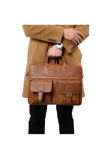 Mft Leather Hakiki Deri Laptop El Çantası Loreen 2230 Tiguan Taba