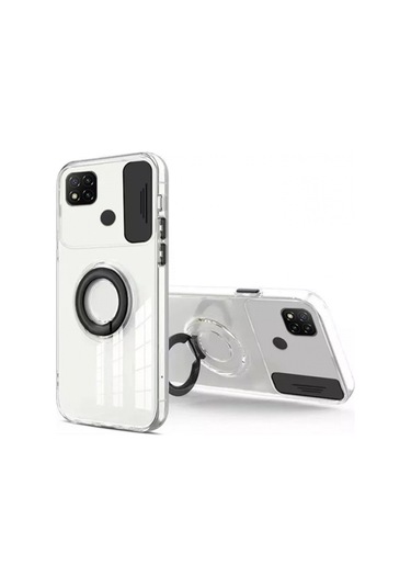 More Tr Ally Xiaomi Redmi 9c Kılıf Sürgülü Kamera Lens Korumalı Yüzük Standlı Silikon Kılıf Siyah