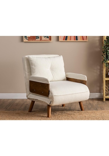 Pafu Cosmo Tekli Katlanır Yataklı Koltuk - Teddy Beyaz Beyaz