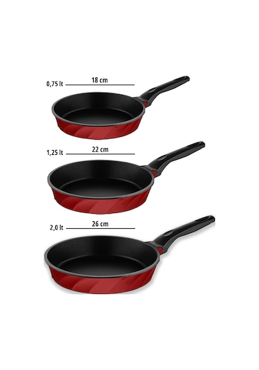 Amboss Vento Döküm Titanyum Kaplama 3 Parça Tava Seti - Kırmızı Kırmızı