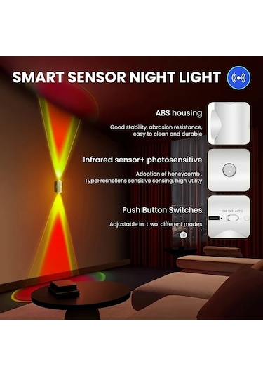 Willowhaven 4pcs White Akıllı Gece Işığı Hareket Sensörlü Led Duvar Aydınlatma Şarj Edilebilir Rgb Gece Lambaları Yatak Odası Oturma Odası İçin Kırmızı