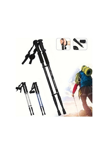 Novahub Antişok Teleskopik Trekking Çubuğu El Askılı Yürüyüş Yardımcısı Siyah Siyah