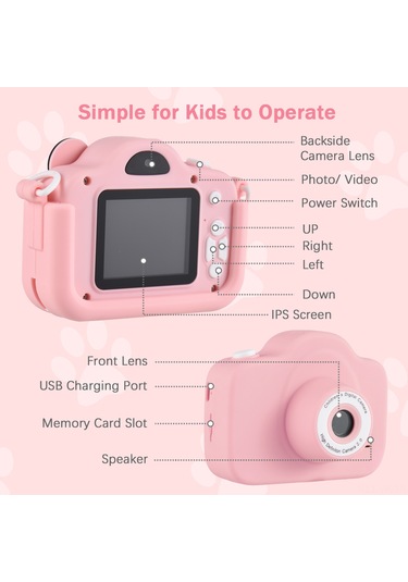 Vkemall Çocuklar İçin Renkli Dijital Kamera - 20mp Lens, 2.0" Ips Ekran, 1080p Video, Çekim/oynatma, Dahili Li-pol Batarya, Sarı