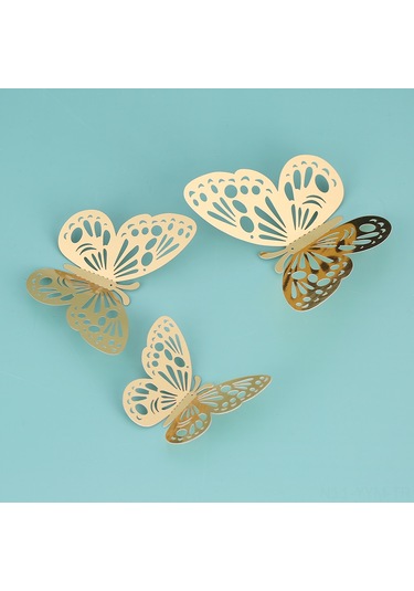 Geeksen Altın 3d Kelebek Duvar Sticker Seti 12 Adet - Dıy Dekoratif Taçlandırma, Yatak Odası, Düğün, Parti Ve Fotoğraf Arka Planı İçin Kaldırılabilir Altın