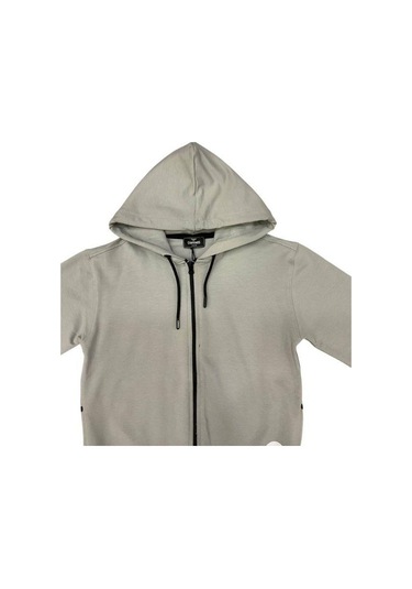 Erkek Çocuk Kapüşonlu Fermuarlı Pamuklu Hırka-15355 Gri