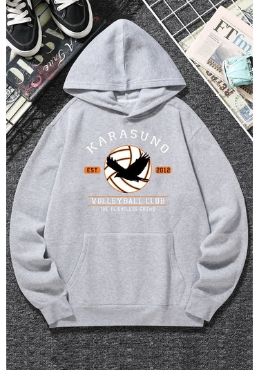 Karasuno Baskılı Sweatshirt Gri