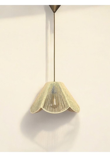 Hasır El Yapımı Bohem Çiçek Şekilli Rustik Avize - Bej Bej