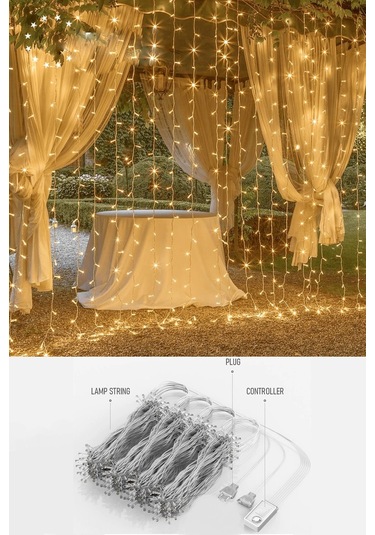 Trendpoint 3x3 Metre Perde Led Animasyonlu 12 Saçaklı 300 Ledli Fişli Eklenebilir 8 Fonksiyonlu