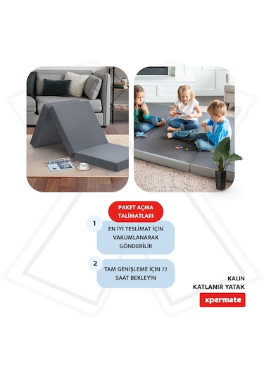 Xpermate Katlanır Yatak Yer Yatağı Misafir Yatağı 80x180x8 Gri
