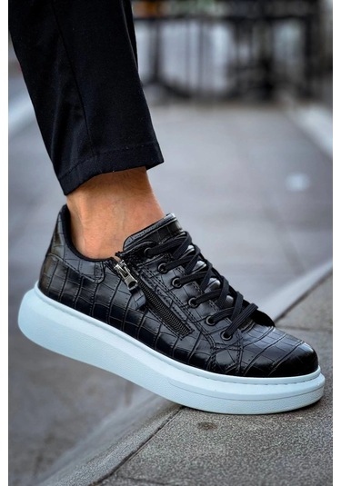 Siyah Fermuar Ve Bağcıklı Günlük Erkek Ayakkabısı Siyah