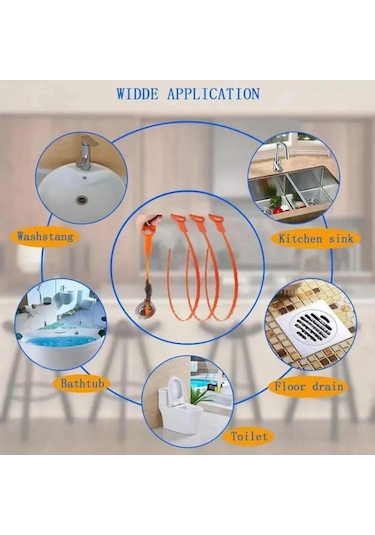 Folinda Ev Boruları İçin Kuru Temizleme Aleti, 51 Cm Esnek Plastik, 2 Adet Turuncu Tüp Tıkanıklık Çözücü Portakal