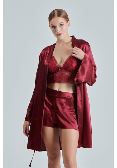 Alissa 8620 Kadın Çeyizlik Saten 6'lı Set-bordo Bordo