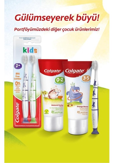 Colgate 3-5 Yaş Florürsüz Çocuk Diş Macunu 60 ML + 2+ Yaş Ekstra Yumuşak Çocuk Diş Fırçası 1+1 Beyaz