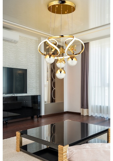 Burenze Modern Sarkıt Power Led Avize Kelebekli Gold Sarı Ledli Avize -burenze411 Gold Sarı