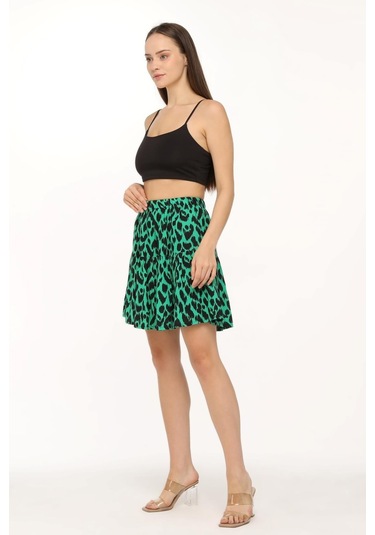 Nurören Viskon Kumaş Şort Etek Yeşil