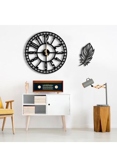 50X50 Dekoratif Duvar Saati + Tablo 35 Cm Hediye (492531997) Siyah