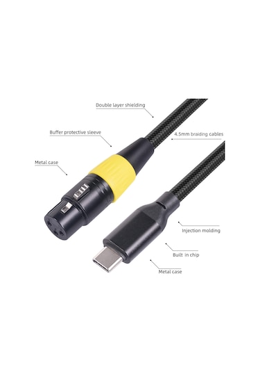 Usb Mikrofon Kablosu, Usb C - Xlr Dişi Kablo Bağlantı Dönüştürücü Kablo Stüdyosu Sesi 2m