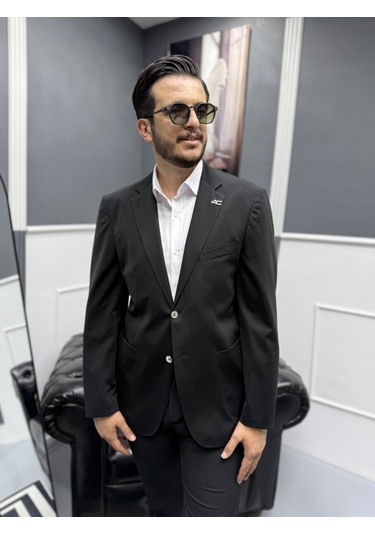 Avni Ceylan Signature Stil Tek Düğme Kırışmaz Ceket Siyah