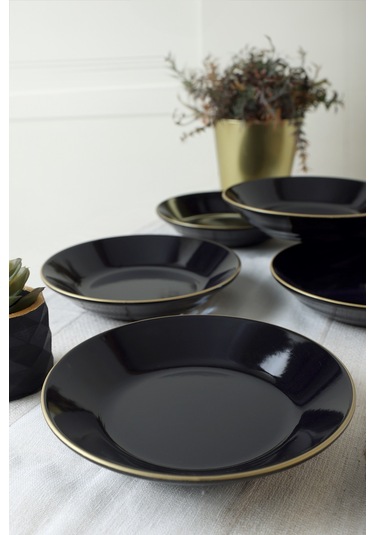 Keramika Siyah Gold Bahar Yemek Tabağı 19 Cm 6 Adet Siyah