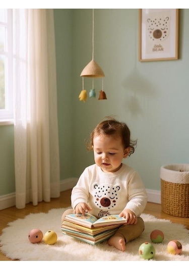 Zekids Kız Bebek Ayıcık Punch İşlemeli Sweatshirt-16305 Ekru