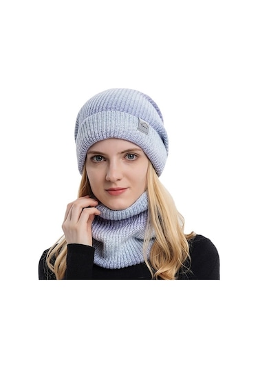 Kadın Kışlık Örgü Şapka Ve Snood Seti, Degrade Desenli Soğuk Hava İçin Sıcak Tutan Bere Atkı Takımı Mor