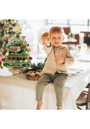 1.5ft Masa Üstü Yıldızlı Noel Ağacı Kırmızı Yeşil Toplar Yeşil