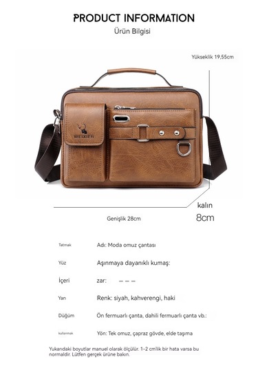 Erkek Büyük Kapasiteli Su Geçirmez Omuz Çapraz Çanta Çanta-kahver Kahverengi