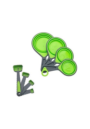Pazly Yeşil Silikon Ölçüm Kabı Kaşık Seti 8 Adet Ev Mutfak Pişirme El Sanatları Kaşık Ölçüm Aracı Yeşil