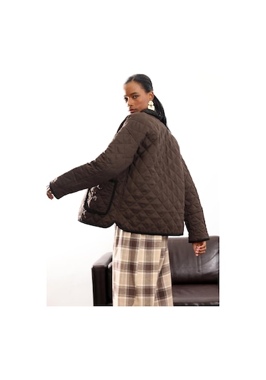 Acı Kahve Kadife Yakalı Kapitone Mont 3011 Acı Kahverengi