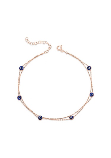 925 Ayar Gümüş Rose Çift Zincirli Nazar Halhal Çok Renkli