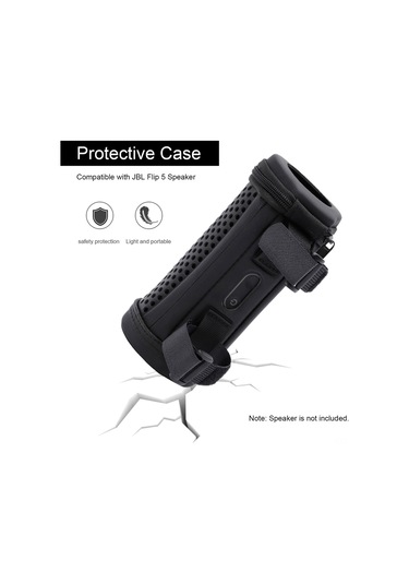 Youmex Jbl Flip5 İçin Siyah Eva+pu Deri Sert Taşıma Kılıfı - Dizgin Ve Dağ İçi Kanca İle Ses Geçirgen Delikli Tasarım