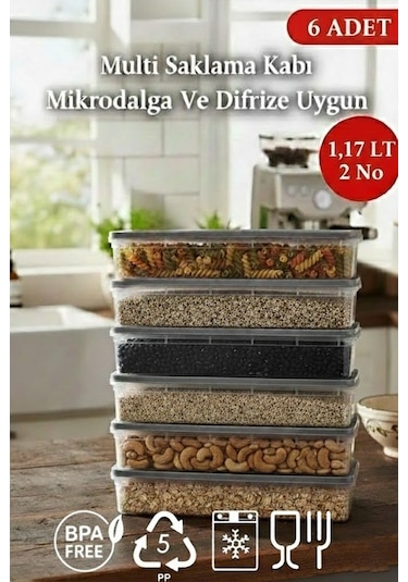 1,17 Lt Multi Saklama Kabı Difrize Uygun 6 Adet No:2 Şeffaf