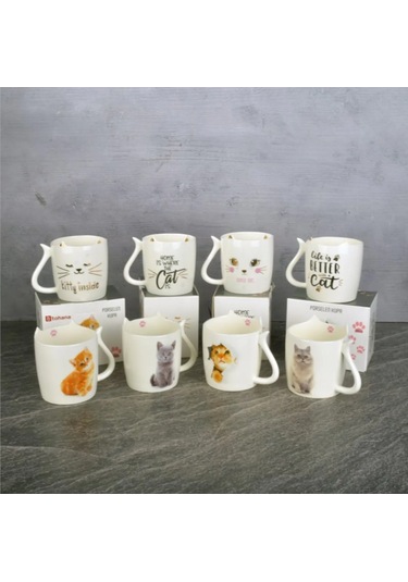 Porselen Tekli Kedili Çay Kahve Kupa 380 Ml