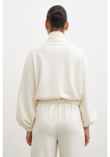 Never More Fermuarlı Sweatshirt Ekru