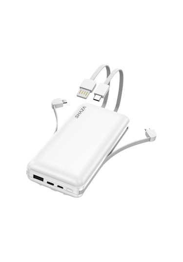 Shaza 20.000 Mah Kendinden Kablolu Taşınabilir Şarj Cihazı Beyaz